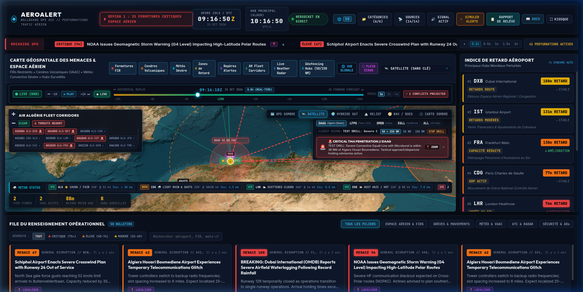 Alerte d'incursion géofencing 50 NM et anneaux radar tactiques