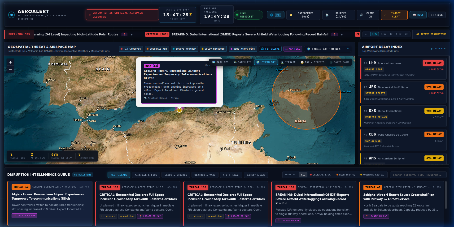 Localisation directe sur la carte avec fiche d'alerte ouverte